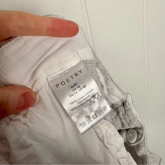 POETRY Tapered Trousers High-twist linen Ice Grey Women’s Size 14 100% Linen - Picture 9 of 10